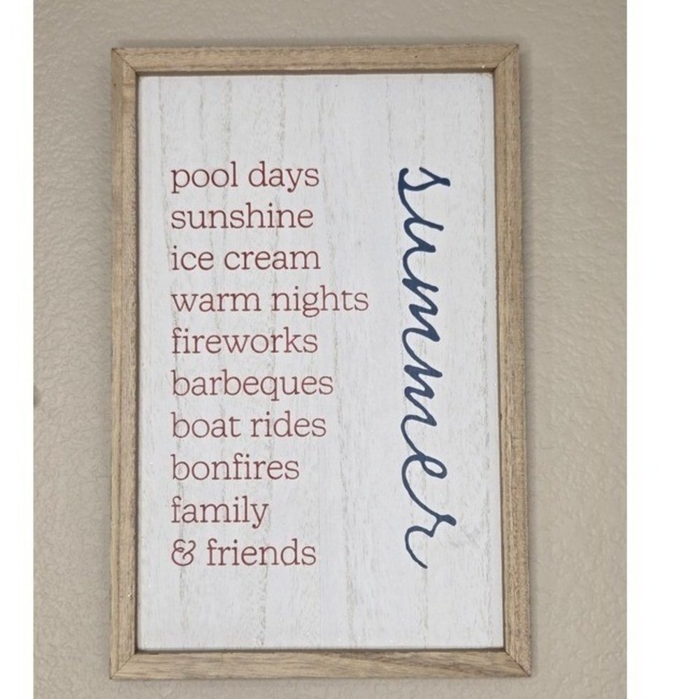 Summer Wooden Wall Decor Sign Pool Ice Cream BBQ Fireworks - Picture 1 of 6